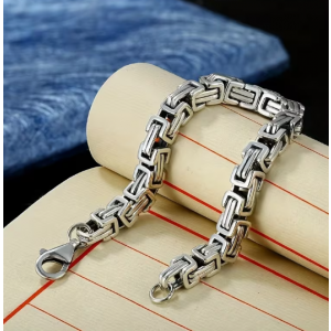 태국 실버 레트로 스타일 사각 체인 팔찌
